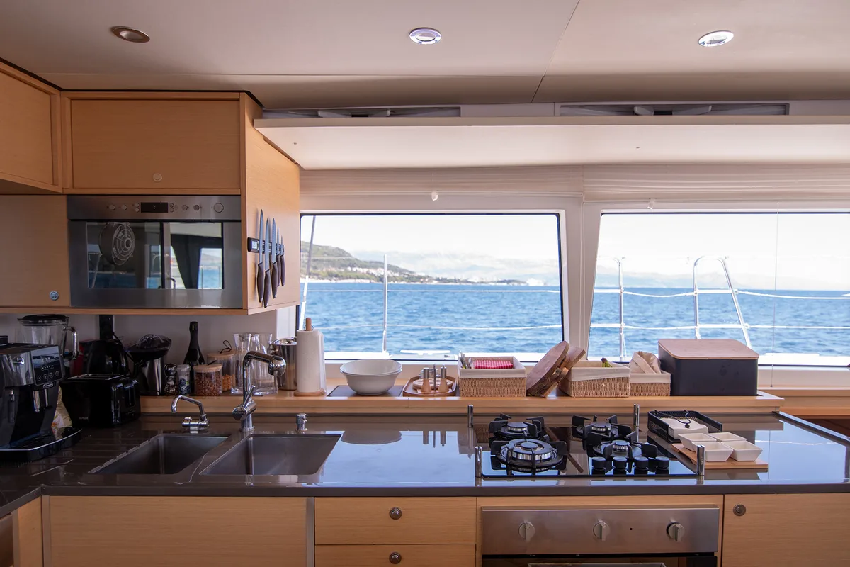 Galley of Topaz, a Lagoon 560 catamaran at Split, Croatia