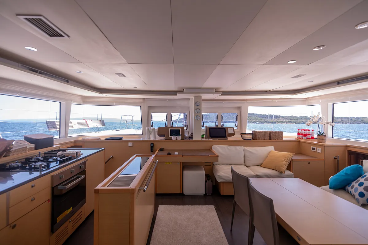 Salon of Topaz, a Lagoon 560 catamaran at Split, Croatia
