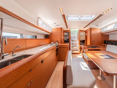 Salon of Montecarlo, a Jeanneau Sun Odyssey 519 sailboat at Capo d'Orlando, Italy