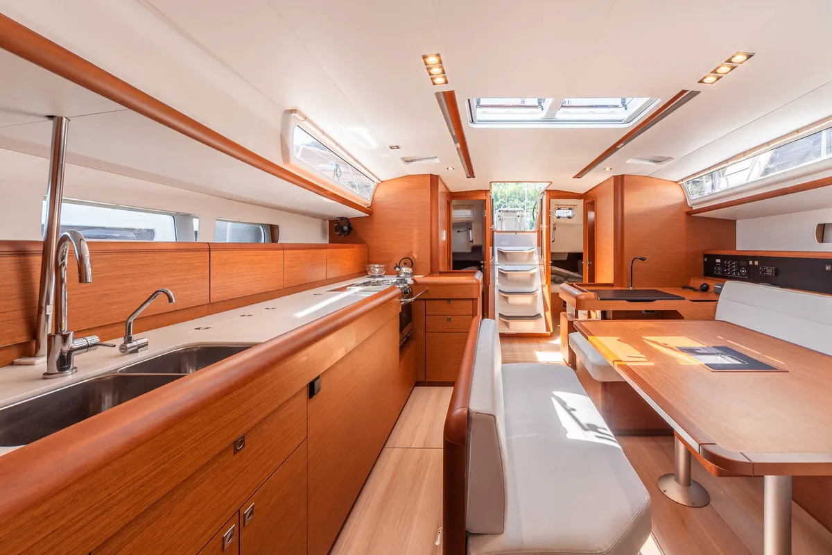 Salon of Montecarlo, a Jeanneau Sun Odyssey 519 sailboat at Capo d'Orlando, Italy