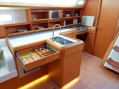 Galley of Montecarlo, a Jeanneau Sun Odyssey 519 sailboat at Capo d'Orlando, Italy