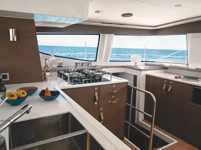 Galley of AMAZIGH, a Bali 4.6 catamaran at Sitges, Spain