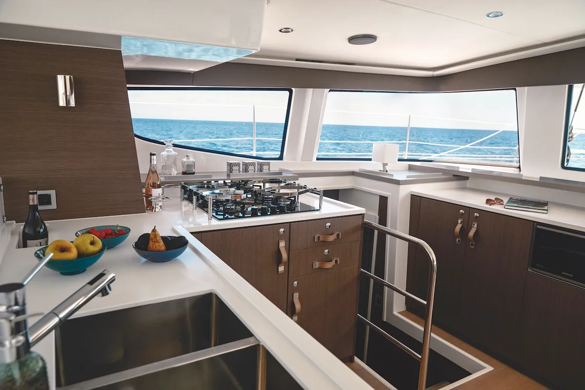 Galley of AMAZIGH, a Bali 4.6 catamaran at Sitges, Spain