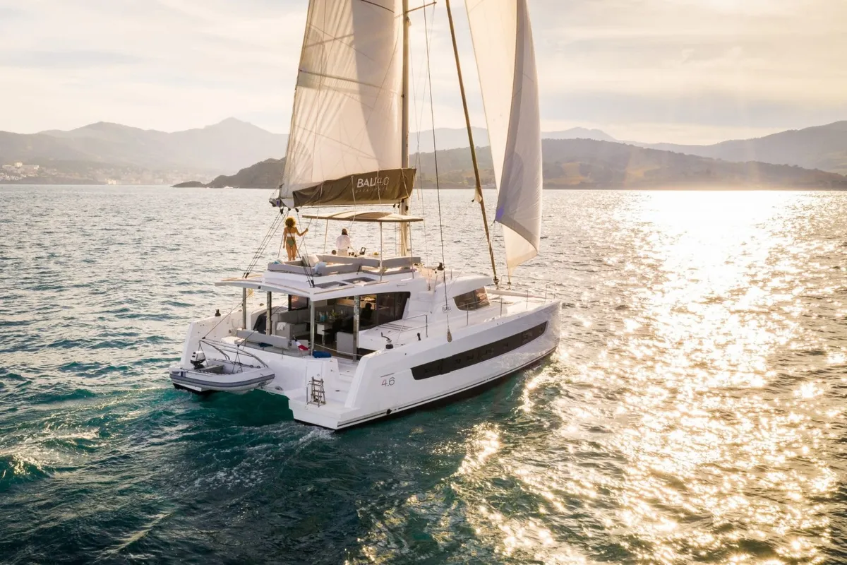 Exterior view of AMAZIGH, a Bali 4.6 catamaran at Sitges, Spain