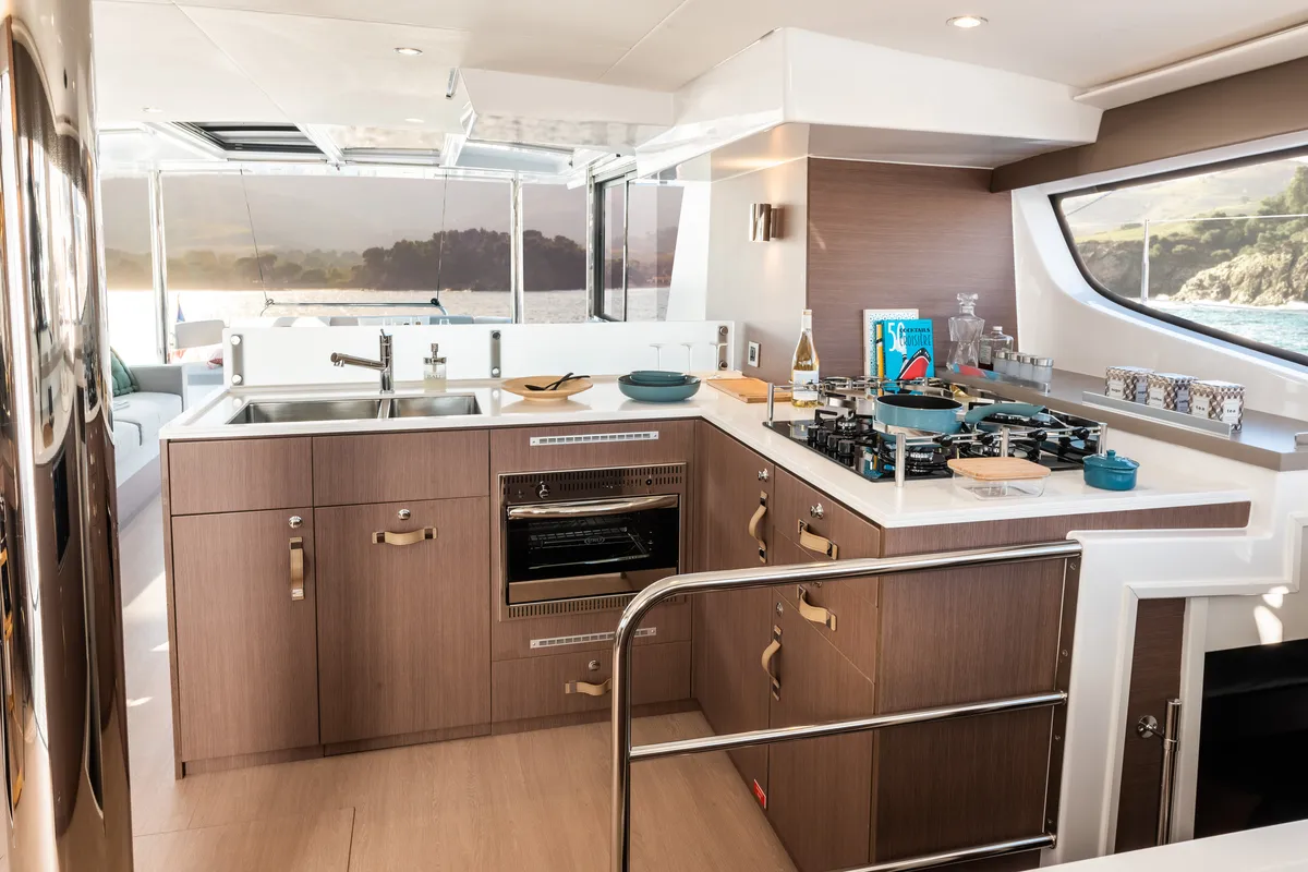 Galley of AMAZIGH, a Bali 4.6 catamaran at Sitges, Spain