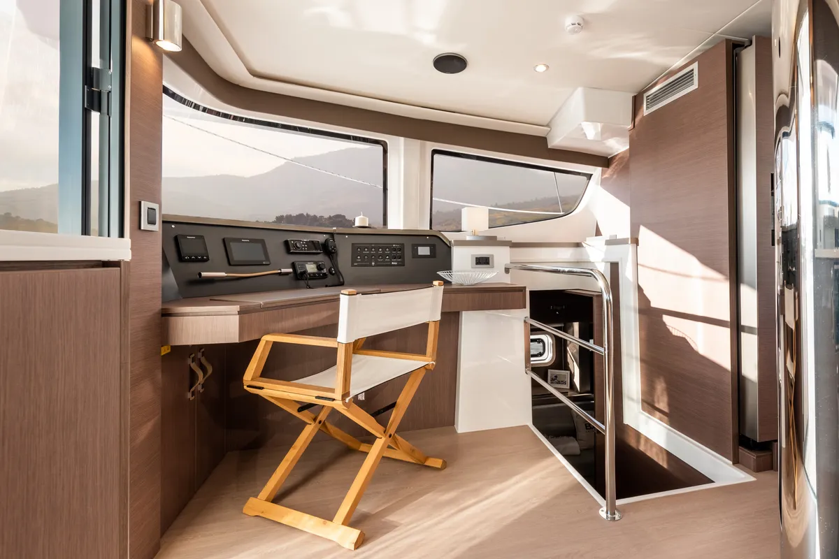 Cockpit of AMAZIGH, a Bali 4.6 catamaran at Sitges, Spain