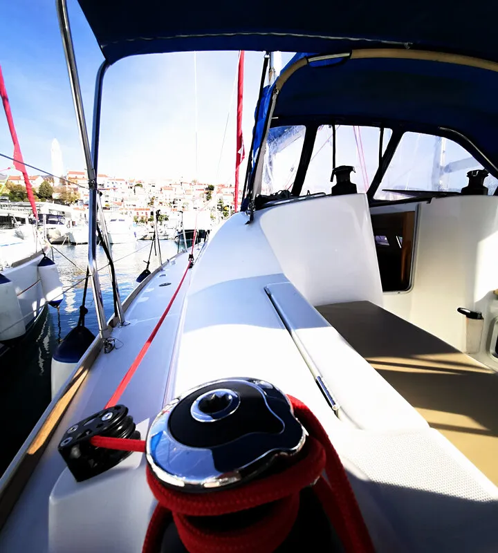 Deck of Mia, a Jeanneau Sun Odyssey 36i sailboat at Novi Vinodolski, Croatia
