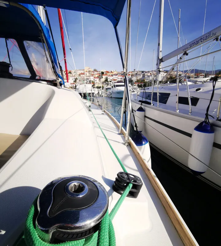 Deck of Mia, a Jeanneau Sun Odyssey 36i sailboat at Novi Vinodolski, Croatia