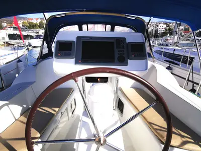 Cockpit of Mia, a Jeanneau Sun Odyssey 36i sailboat at Novi Vinodolski, Croatia