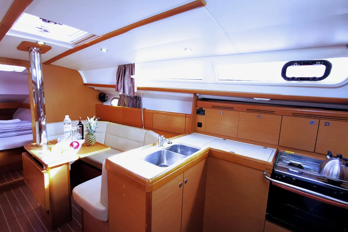 Galley of Mia, a Jeanneau Sun Odyssey 36i sailboat at Novi Vinodolski, Croatia