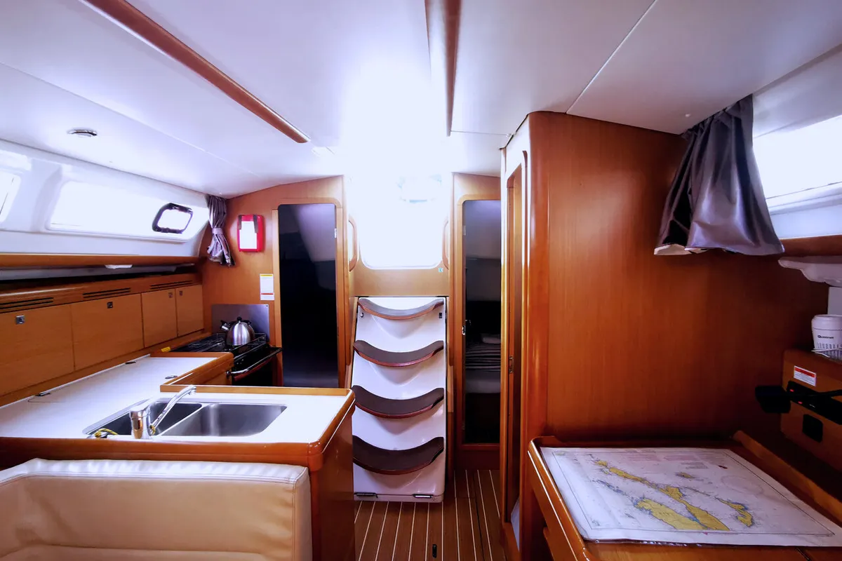 Salon of Mia, a Jeanneau Sun Odyssey 36i sailboat at Novi Vinodolski, Croatia