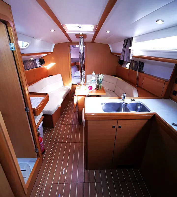 Salon of Mia, a Jeanneau Sun Odyssey 36i sailboat at Novi Vinodolski, Croatia