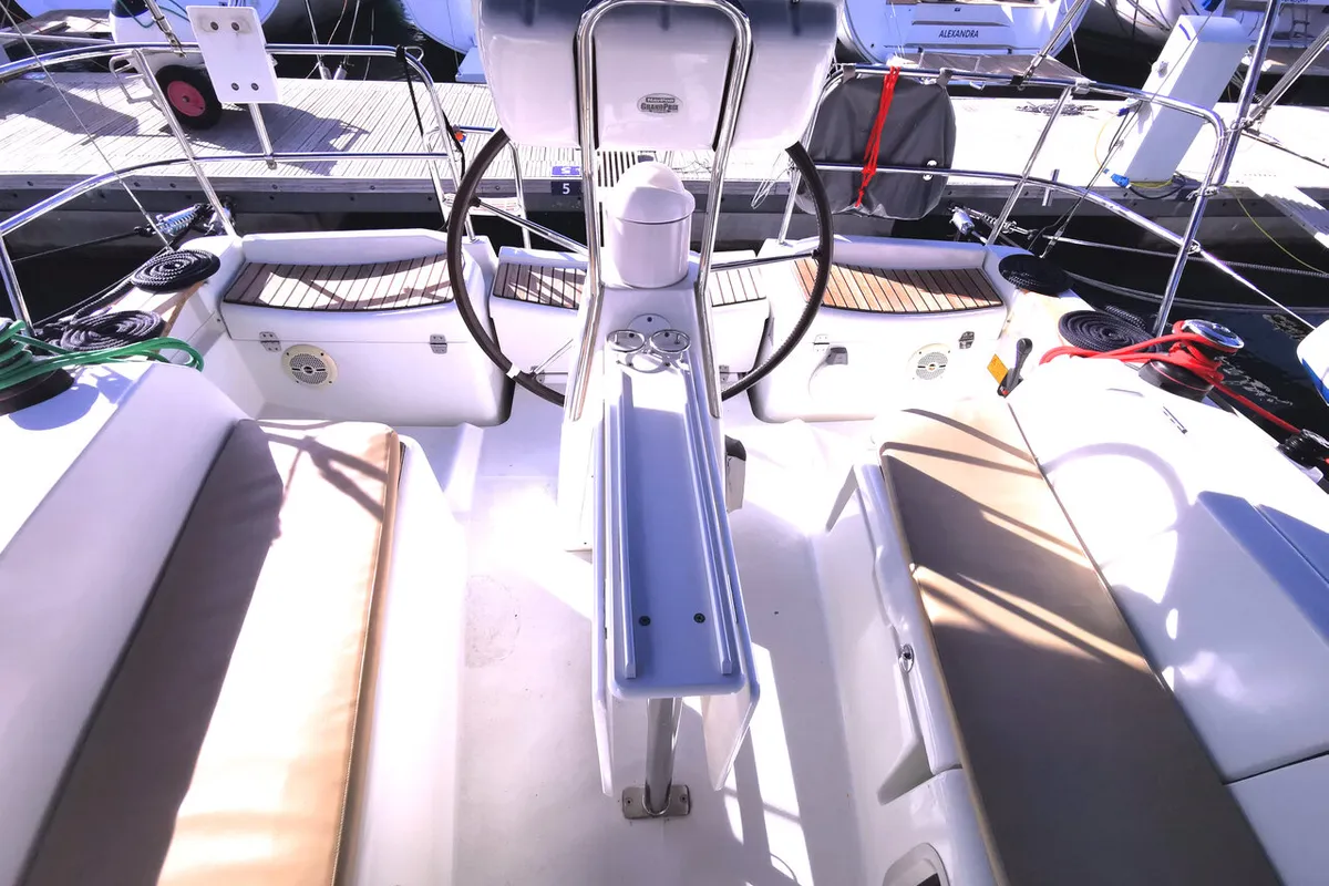 Cockpit of Mia, a Jeanneau Sun Odyssey 36i sailboat at Novi Vinodolski, Croatia