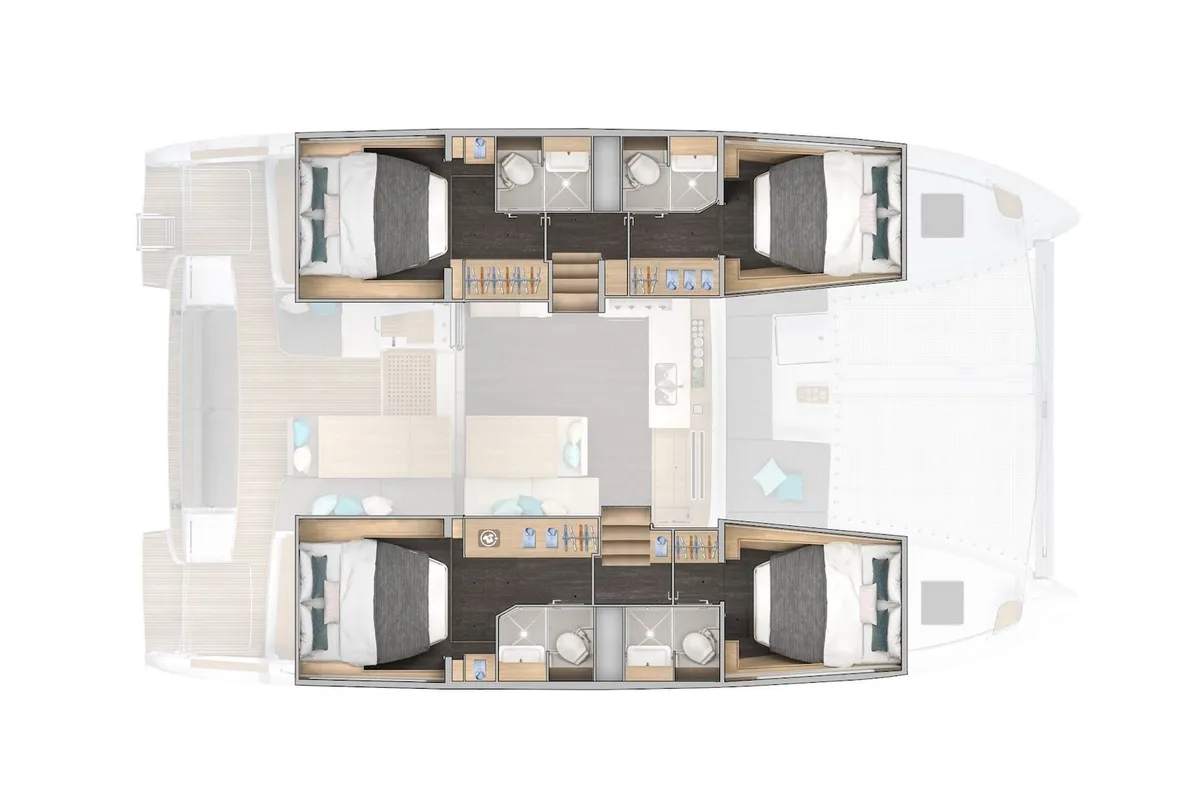 Floor plan of Alma - Premium line, a Lagoon 43 catamaran at Salerno, Italy