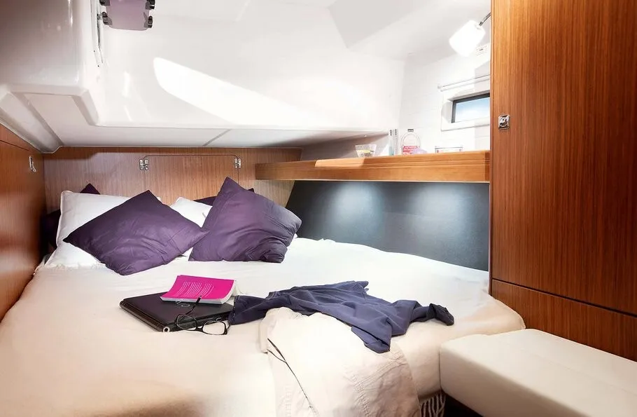 Cabin on Odysseus, a Bavaria Cruiser 46 sailboat at Athens, Greece