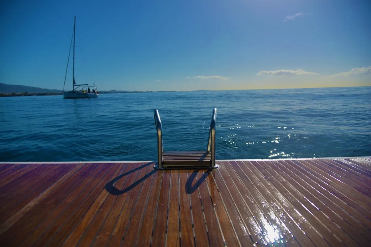 Deck of Odysseus, a Bavaria Cruiser 46 sailboat at Athens, Greece