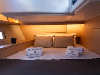 Cabin on Aegean Blue, a Dufour 470 sailboat at Athens, Greece