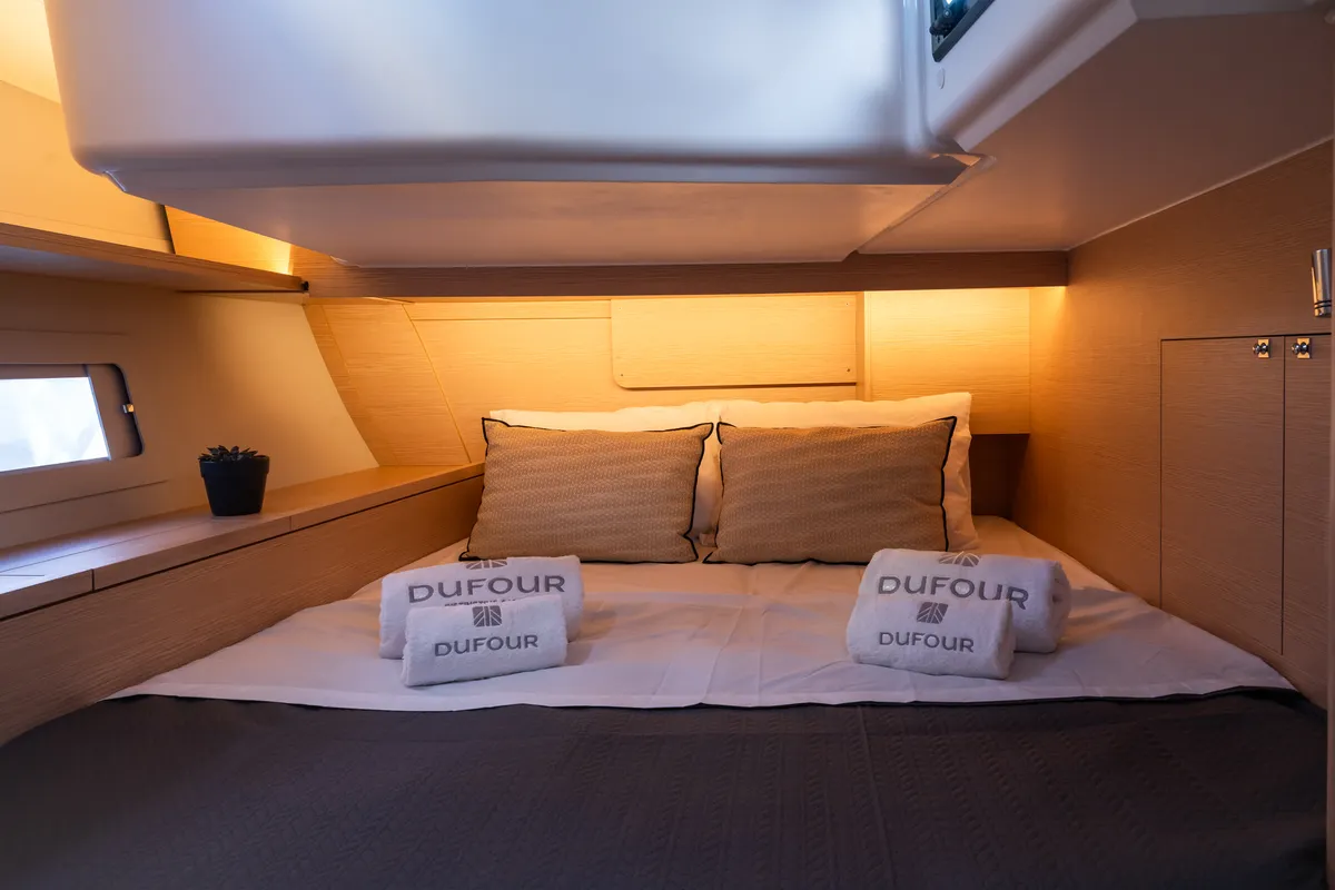 Cabin on Aegean Blue, a Dufour 470 sailboat at Athens, Greece