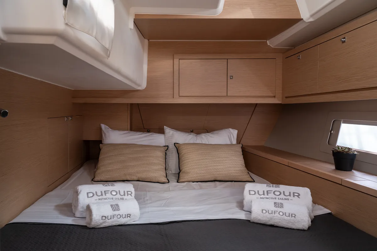 Cabin on Aegean Blue, a Dufour 470 sailboat at Athens, Greece