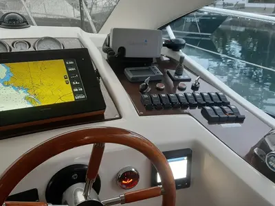 Cockpit of Norah, a Sessa Dorado 32 motorboat at Zadar, Croatia