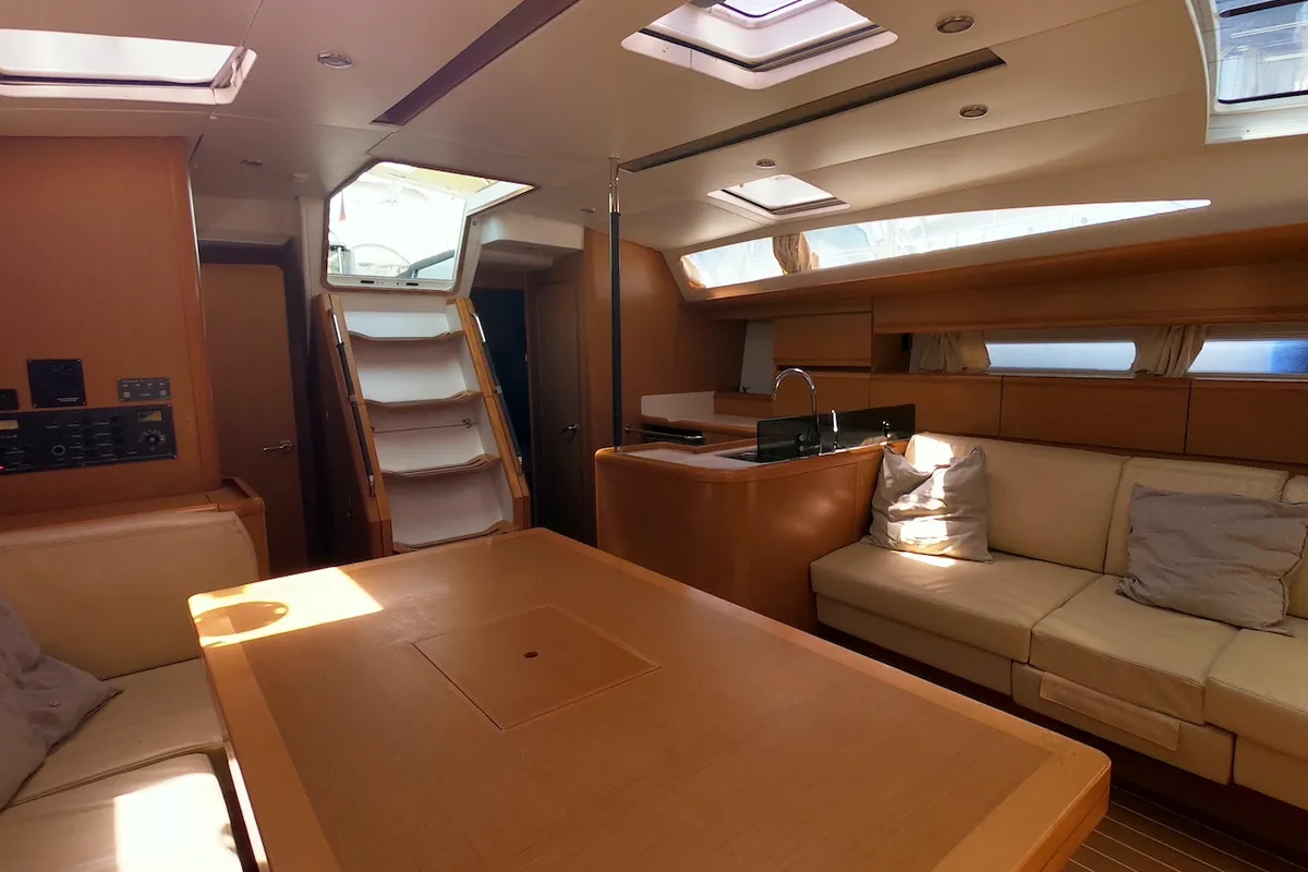 Salon of Anita, a Jeanneau 53 sailboat at Olbia, Italy