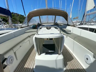 Deck of Anita, a Jeanneau 53 sailboat at Olbia, Italy