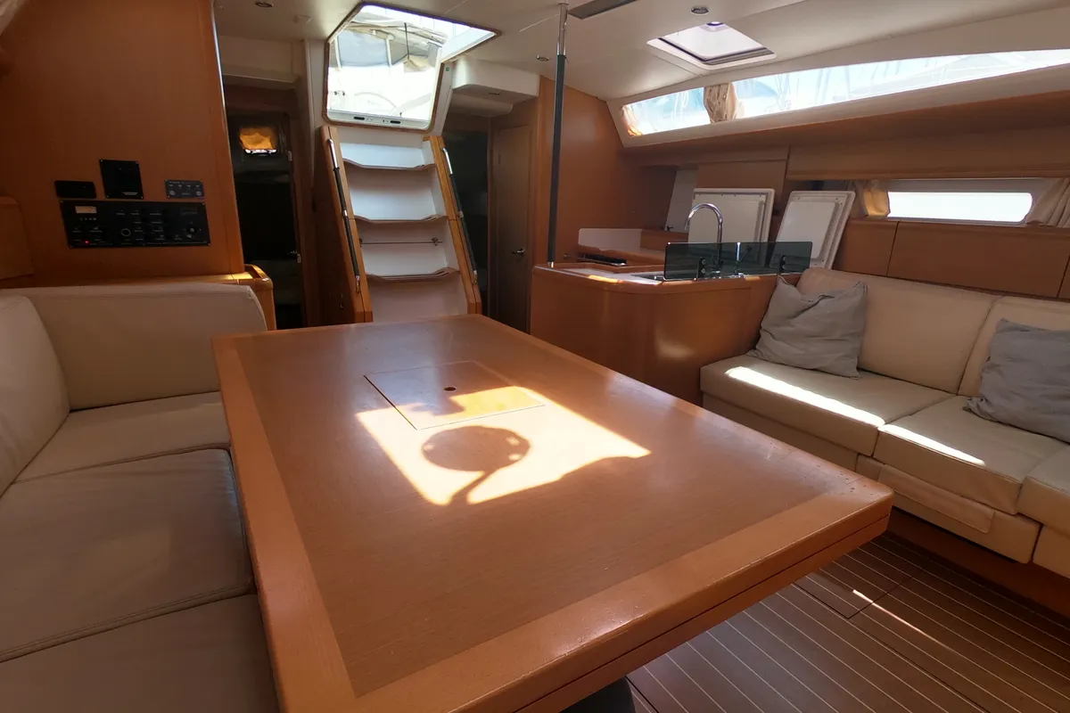 Salon of Anita, a Jeanneau 53 sailboat at Olbia, Italy