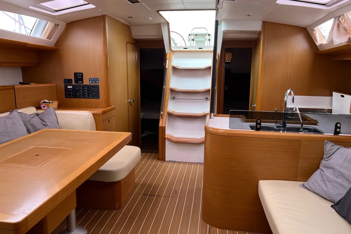 Salon of Anita, a Jeanneau 53 sailboat at Olbia, Italy