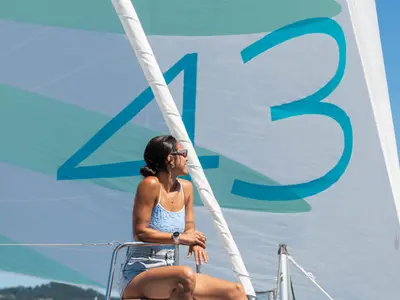 Deck of Lagoon 43, a catamaran at Seget Donji, Croatia