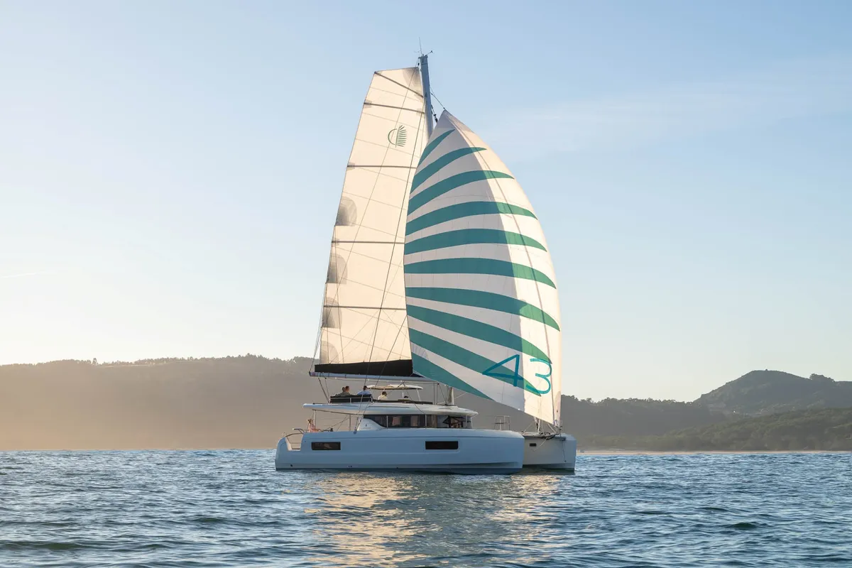 Exterior view of Lagoon 43, a catamaran at Seget Donji, Croatia