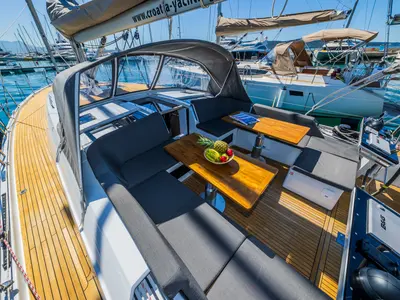 Deck of Pisch, a Hanse 460 sailboat at Grad Kaštela, Croatia