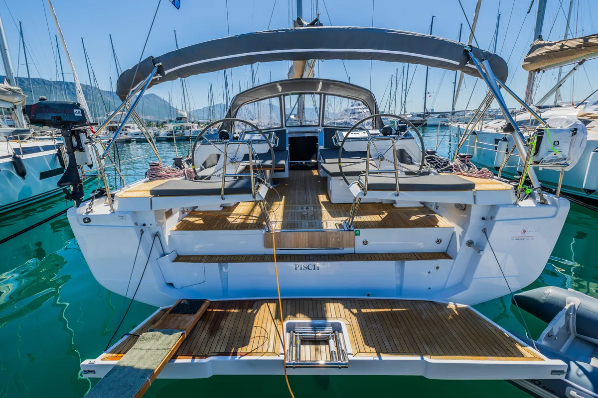 Cockpit of Pisch, a Hanse 460 sailboat at Grad Kaštela, Croatia