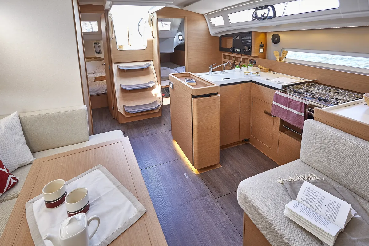 Galley of Bonjour, a Jeanneau Sun Odyssey 410 sailboat at Grad Kaštela, Croatia