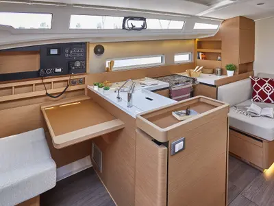 Galley of Bonjour, a Jeanneau Sun Odyssey 410 sailboat at Grad Kaštela, Croatia