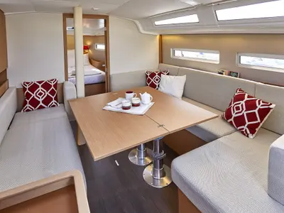Salon of Bonjour, a Jeanneau Sun Odyssey 410 sailboat at Grad Kaštela, Croatia