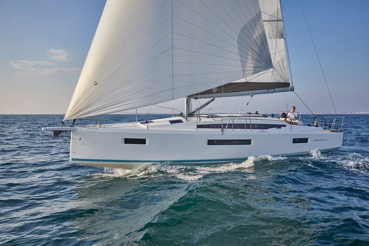 Exterior view of Bonjour, a Jeanneau Sun Odyssey 410 sailboat at Grad Kaštela, Croatia
