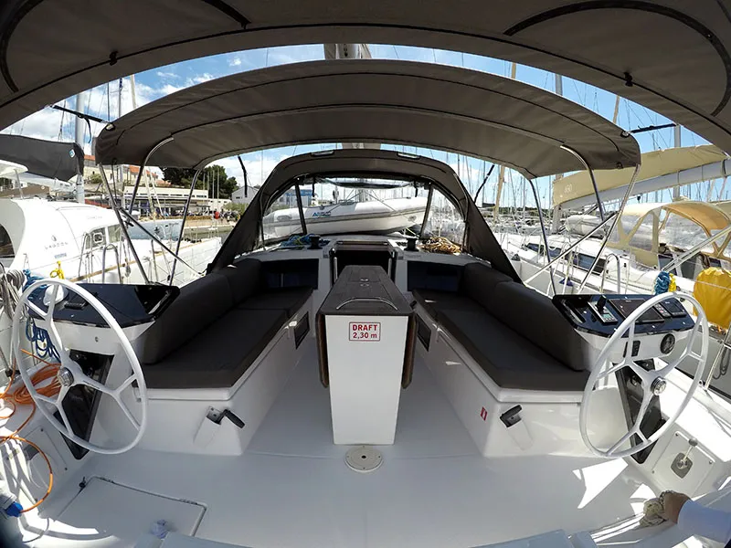Cockpit of Anita, a Dufour 41 sailboat at Grad Šibenik, Croatia