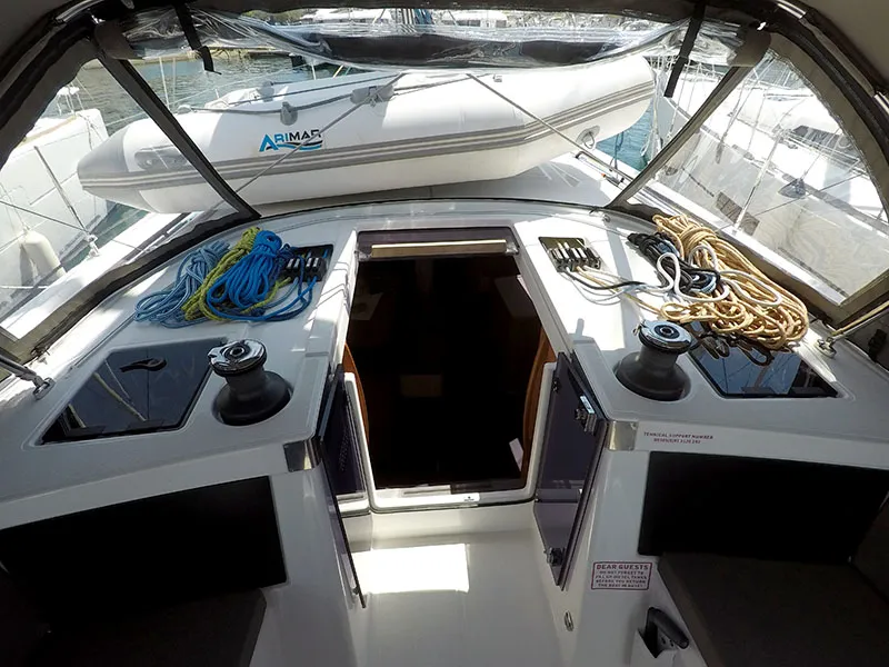Deck of Anita, a Dufour 41 sailboat at Grad Šibenik, Croatia