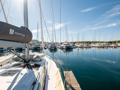 Deck of Anita, a Dufour 41 sailboat at Grad Šibenik, Croatia