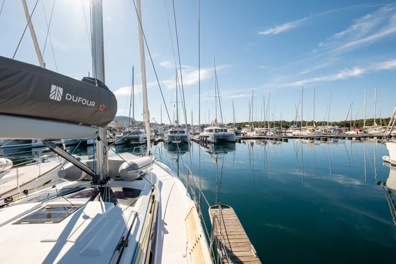 Deck of Anita, a Dufour 41 sailboat at Grad Šibenik, Croatia