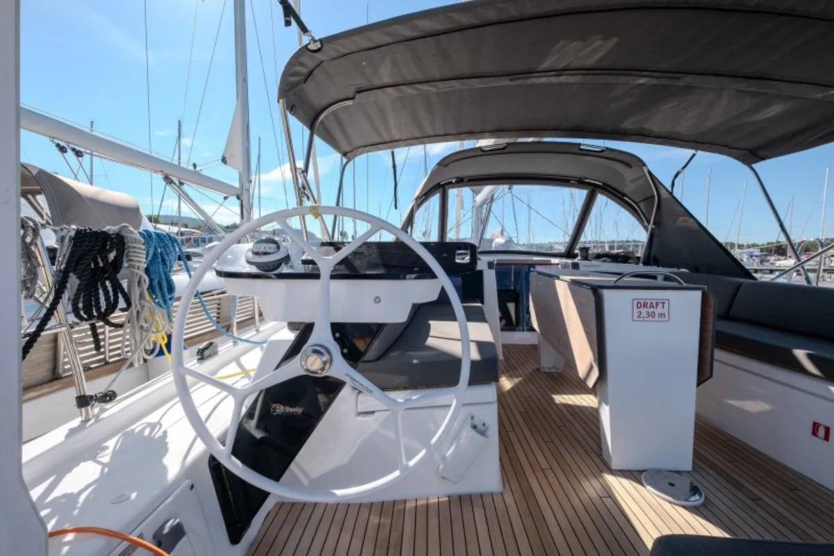Cockpit of Anita, a Dufour 41 sailboat at Grad Šibenik, Croatia