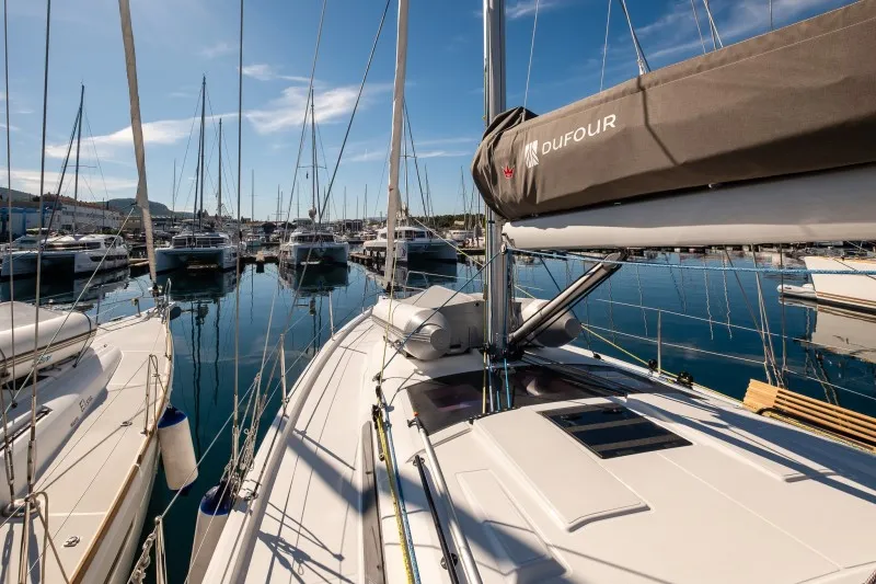 Deck of Anita, a Dufour 41 sailboat at Grad Šibenik, Croatia