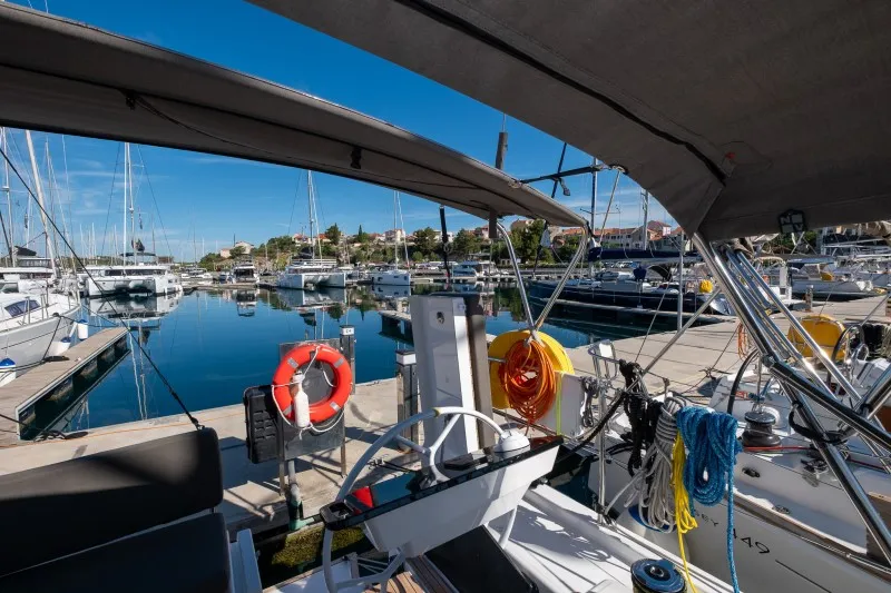 Cockpit of Anita, a Dufour 41 sailboat at Grad Šibenik, Croatia
