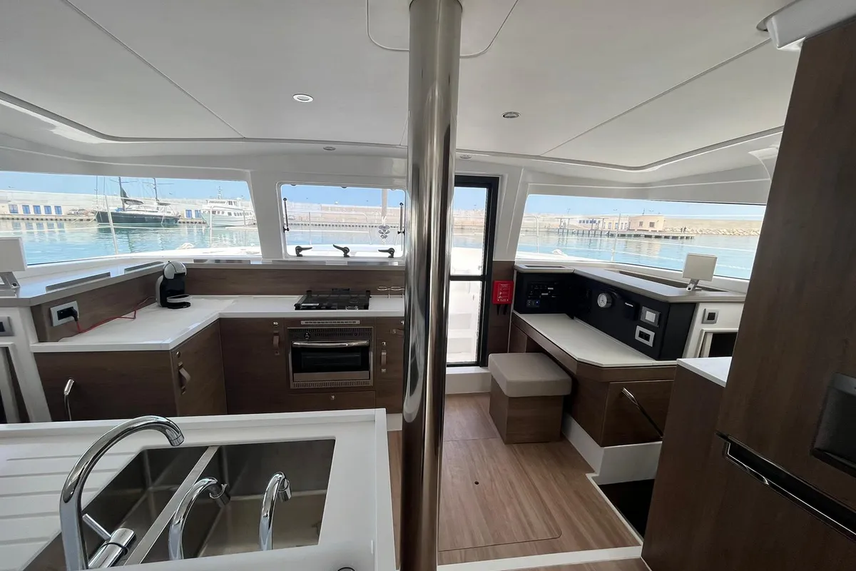Galley of aMare, a Bali 4.2 catamaran at Capo d'Orlando, Italy