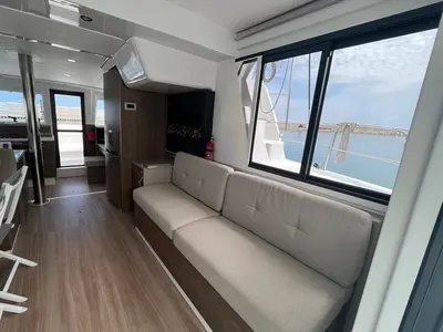 Salon of aMare, a Bali 4.2 catamaran at Capo d'Orlando, Italy