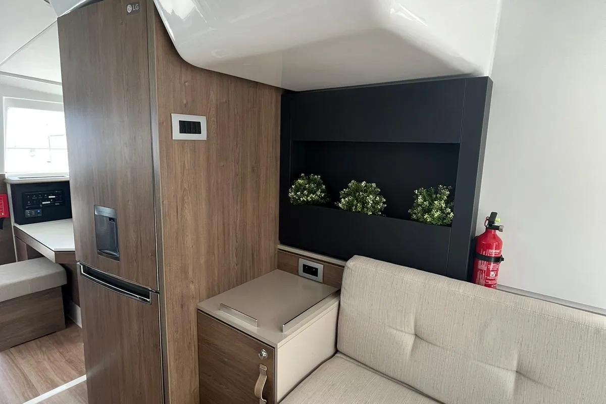 Salon of aMare, a Bali 4.2 catamaran at Capo d'Orlando, Italy