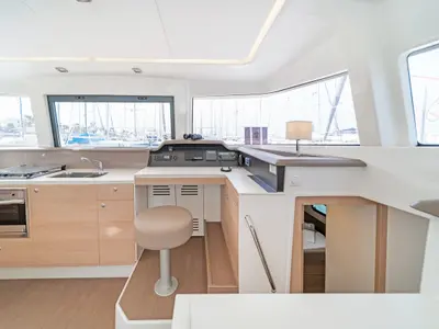 Galley of Anemoskala, a Bali 4.1 catamaran at Kontokali, Greece