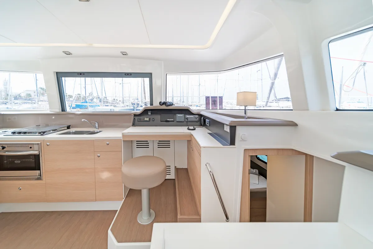 Galley of Anemoskala, a Bali 4.1 catamaran at Kontokali, Greece