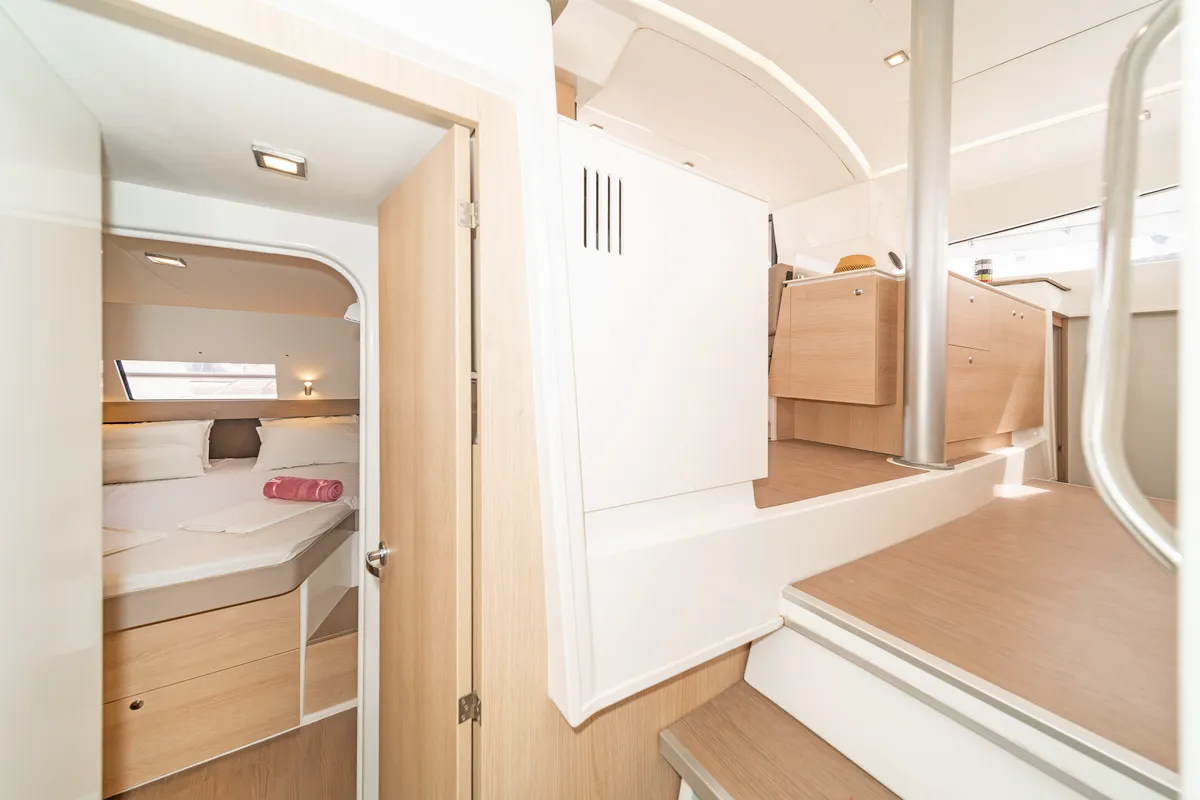 Cabin on Anemoskala, a Bali 4.1 catamaran at Kontokali, Greece