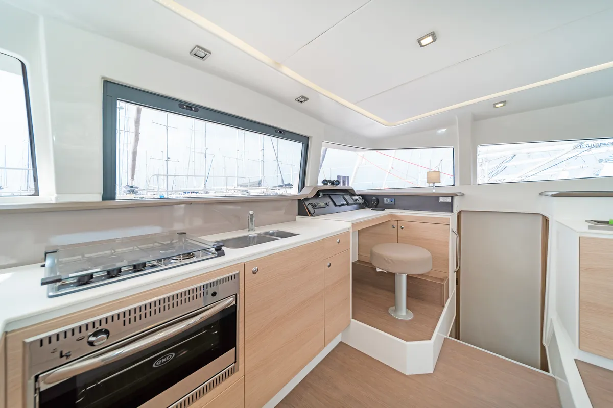Galley of Anemoskala, a Bali 4.1 catamaran at Kontokali, Greece